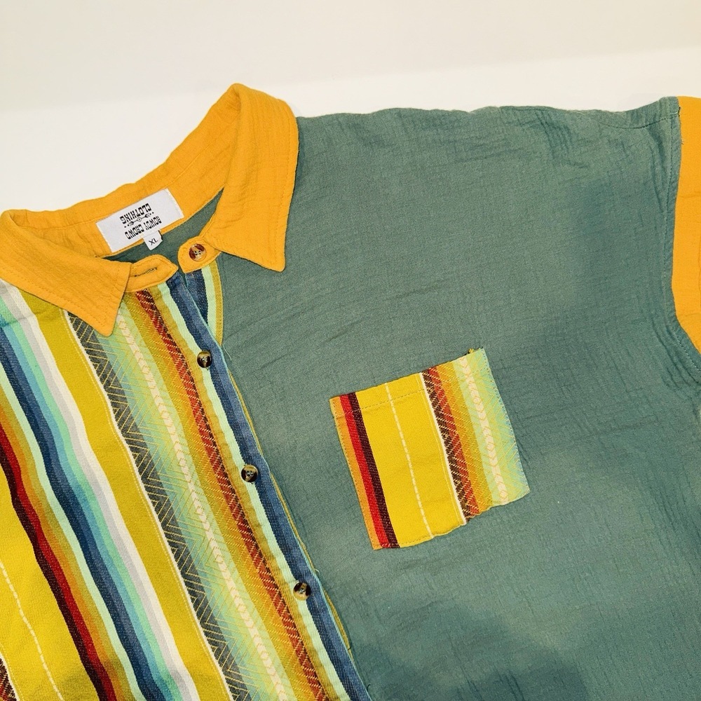 Rowdy Crowd Clothing XL Serape Stripe Gauze Shirt Western Boho Mixed Media Top